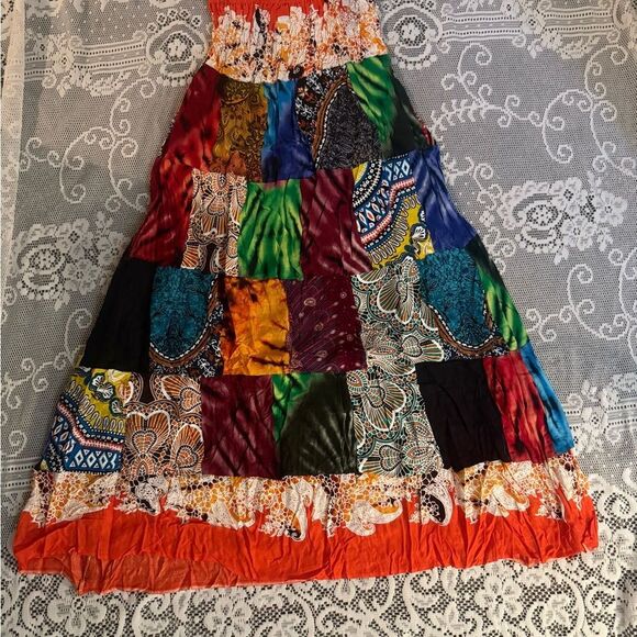 Sacred Threads Dresses & Skirts - Sacred Thread Red and Orange Patchwork Maxi Skirt Elastic Waist Size Small 2-4-6